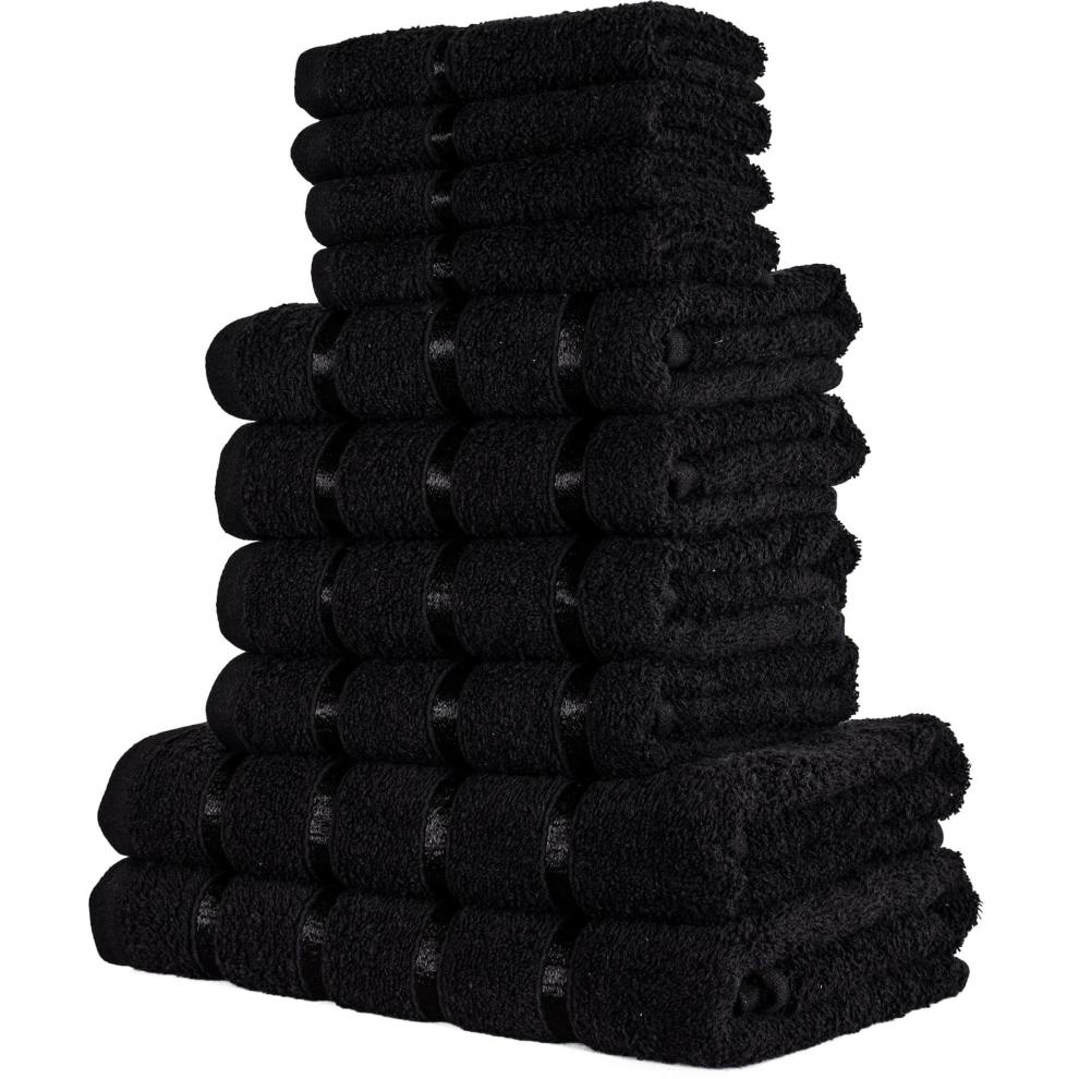 (10 Piece Set, Black) Luxurious Bath Towel, Hand Towel & Face Towel Sets