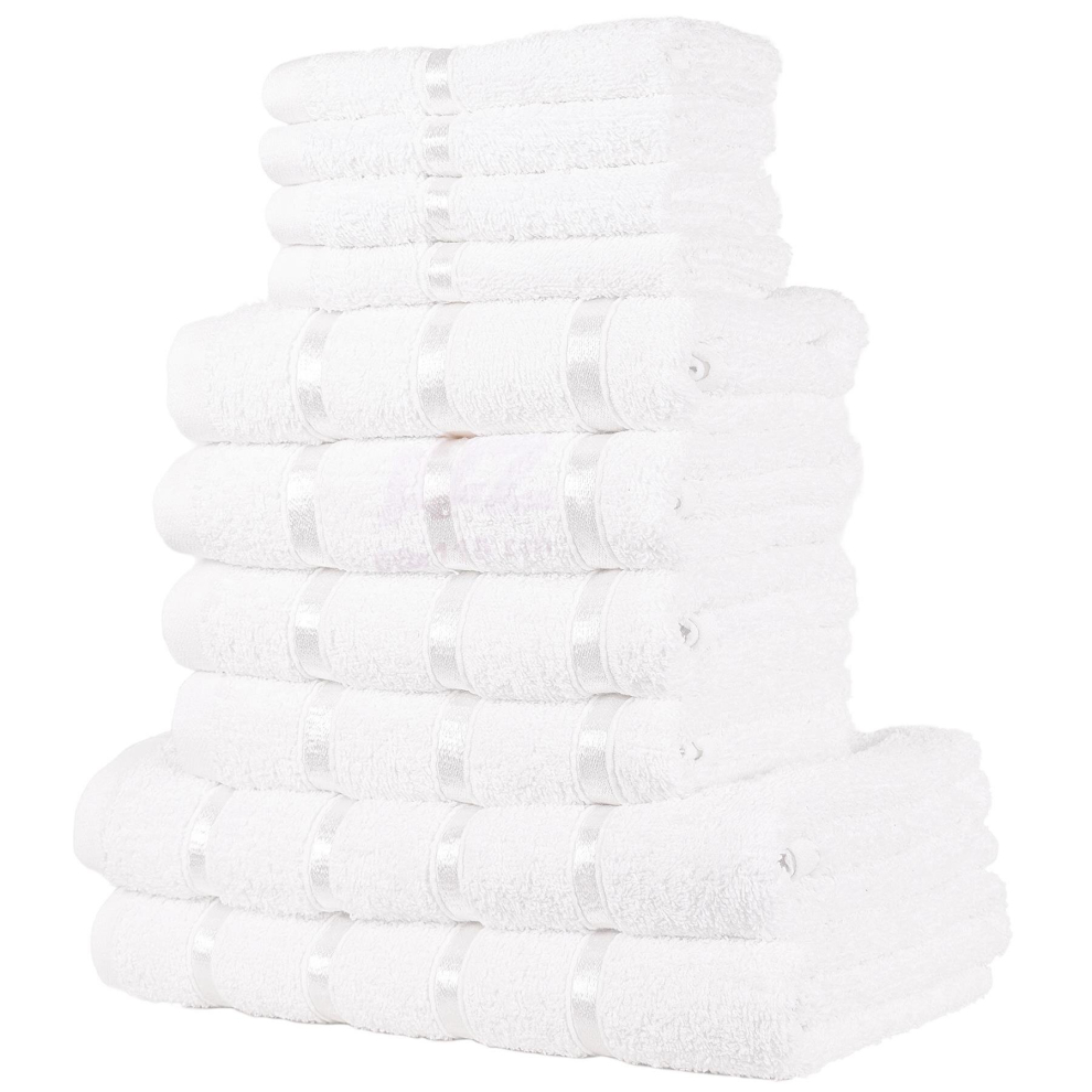 (10 Piece Set, White) Luxurious Bath Towel, Hand Towel & Face Towel Sets