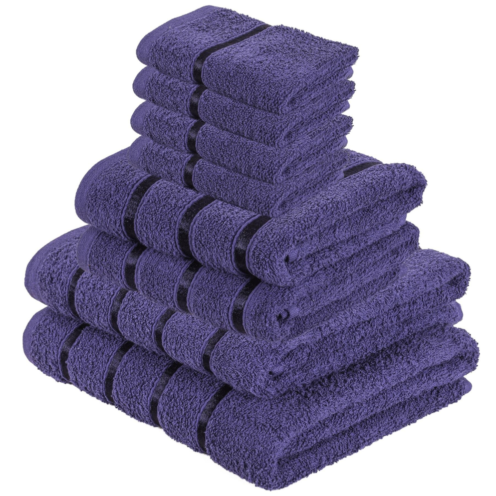 (8 Piece Set, Navy) Luxurious Bath Towel, Hand Towel & Face Towel Sets