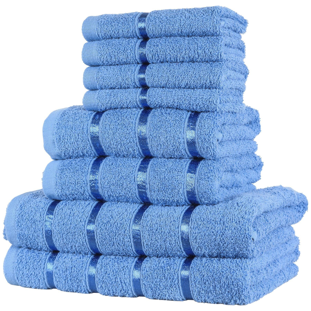 (8 Piece Set, Blue) Luxurious Bath Towel, Hand Towel & Face Towel Sets