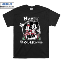 (Small, Black) Happy Holidays Couple Mickey And Minnie Men Women Unisex Top T Shirt T-Shirt Tshirt