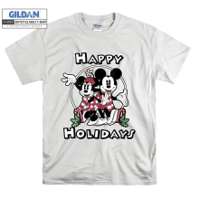 (XXXXX-Large, White) Happy Holidays Couple Mickey And Minnie Men Women Unisex Top T Shirt T-Shirt Tshirt