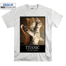 (Small, White) Titanic The New Version Funny Cat Couple Black Women T Shirt T-Shirt Tshirt Top
