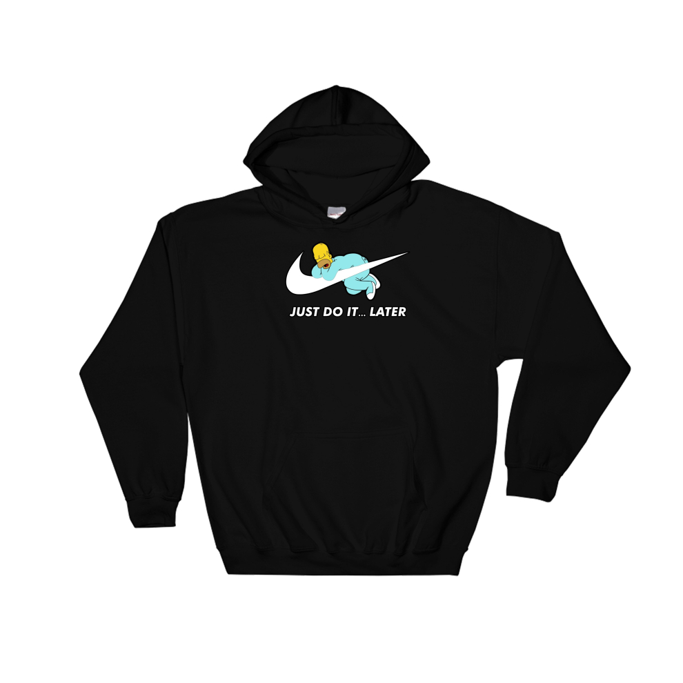 (Small, Black) Homer Simpson Just Do It Later  Black Men Women Unisex Hooded Sweatshirt Hoodie 