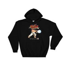 (X-Large, Black) Street Fighter Ryu Hadouken Figure Black Men Women Unisex Hooded Sweatshirt Hoodie
