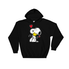 (Large, Black) Lovely Snoopy And Woodstock Bff Black Men Women Unisex Hooded Sweatshirt Hoodie