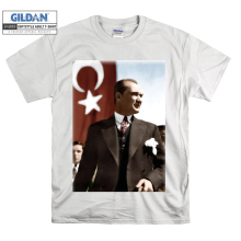 (Large, White) Turkish Great Leader Mustafa Kemal Ataturk Black Women T Shirt T-Shirt Tshirt Top