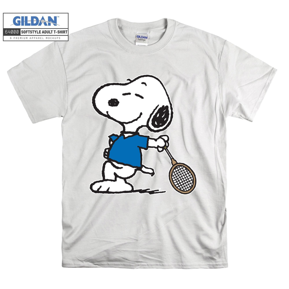 (Large, White) Tennis Player Costume With Snoopy Figure Black Women T Shirt T-Shirt Tshirt Top