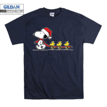 (X-Large, Navy) Snoopy And Woodstock Christmas Theme Men Women Unisex Top T Shirt T-Shirt Tshirt