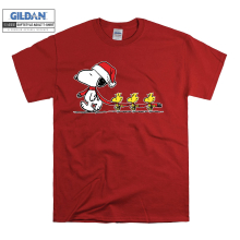 (Large, Red) Snoopy And Woodstock Christmas Theme Men Women Unisex Top T Shirt T-Shirt Tshirt