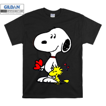 (Large, Black) Snoopy Cute Couple Figure Men Women Unisex Top T Shirt T-Shirt Tshirt