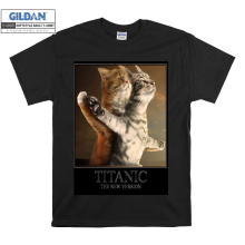 (XXX-Large, Black) Titanic The New Version Funny Cat Couple Men Women Unisex Top T Shirt T-Shirt Tshirt