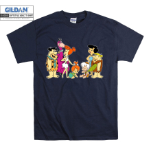 (Medium, Navy) The Flintstones Cartoons Characters Black Women T Shirt T-Shirt Tshirt Top
