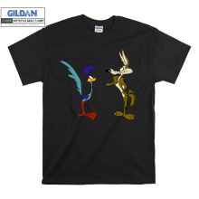 (Medium, Black) Road Runner And Coyote Black Women T Shirt T-Shirt Tshirt Top