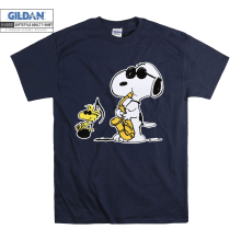 (Large, Navy) Snoopy Cool Play Music  Men Women Unisex Top T Shirt T-Shirt Tshirt