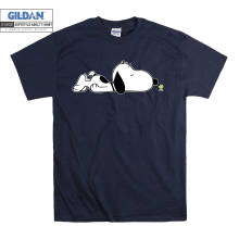 (Medium, Navy) Snoopy Sleeping Cartoon Character Men Women Unisex Top T Shirt T-Shirt Tshirt