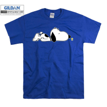 (X-Large, Blue) Snoopy Sleeping Cartoon Character Men Women Unisex Top T Shirt T-Shirt Tshirt