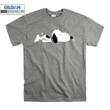 (Medium, Grey) Snoopy Sleeping Cartoon Character Men Women Unisex Top T Shirt T-Shirt Tshirt