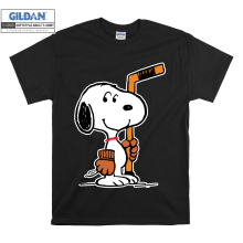 (Large, Black) Ice Hockey Player Snoopy Figure Men Women Unisex Top T Shirt T-Shirt Tshirt