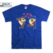 (Medium, Blue) Tasmanian Devil Couple Figure Men Women Unisex Top T Shirt T-Shirt Tshirt
