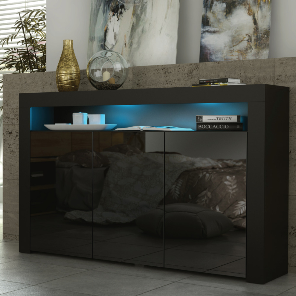 TV Unit 155cm LED Creative Furniture - Black Gloss Doors