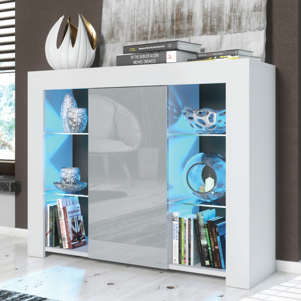 Sideboard 97cm - LED Creative Furniture - White & Grey Gloss Doors