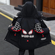 (black, 130cm (6-7years)) Kids Boys Spiderman Hooded Jacket Winter Coat Parka Outerwear