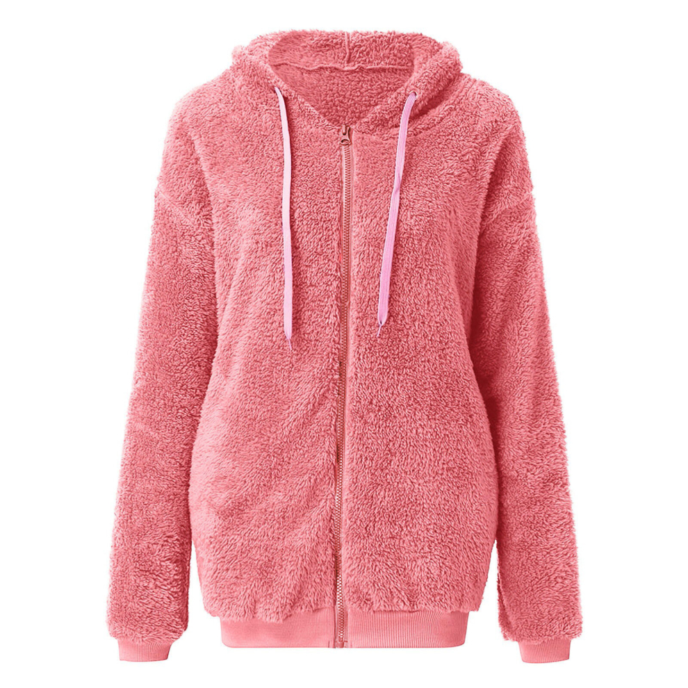 (Pink, XXL) Womens Soft Teddy Sherpa Fleece Hooded Jackets Winter Hoody UK Brand