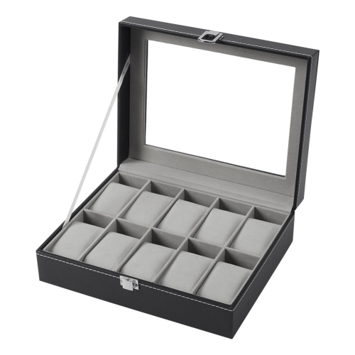Living And Home 10 Slots Black Faux Leather Watch Case 1