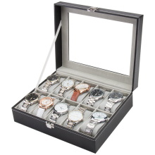 10 Slots Black Faux Leather Watch Case