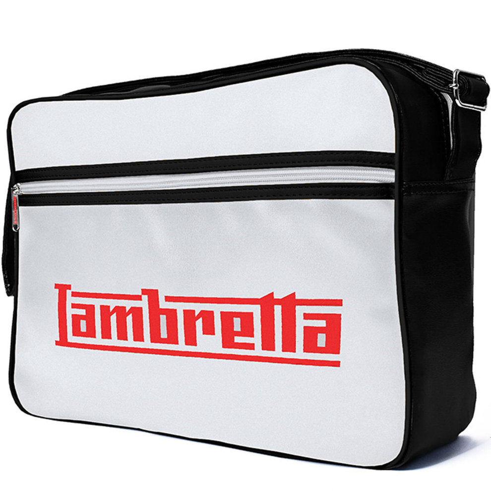 (One Size, Black/White) Lambretta Retro Flight Faux Leather Zipped Cross Body Satchel Bag