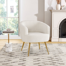 White Teddy Fabric Armchair with Metal Legs