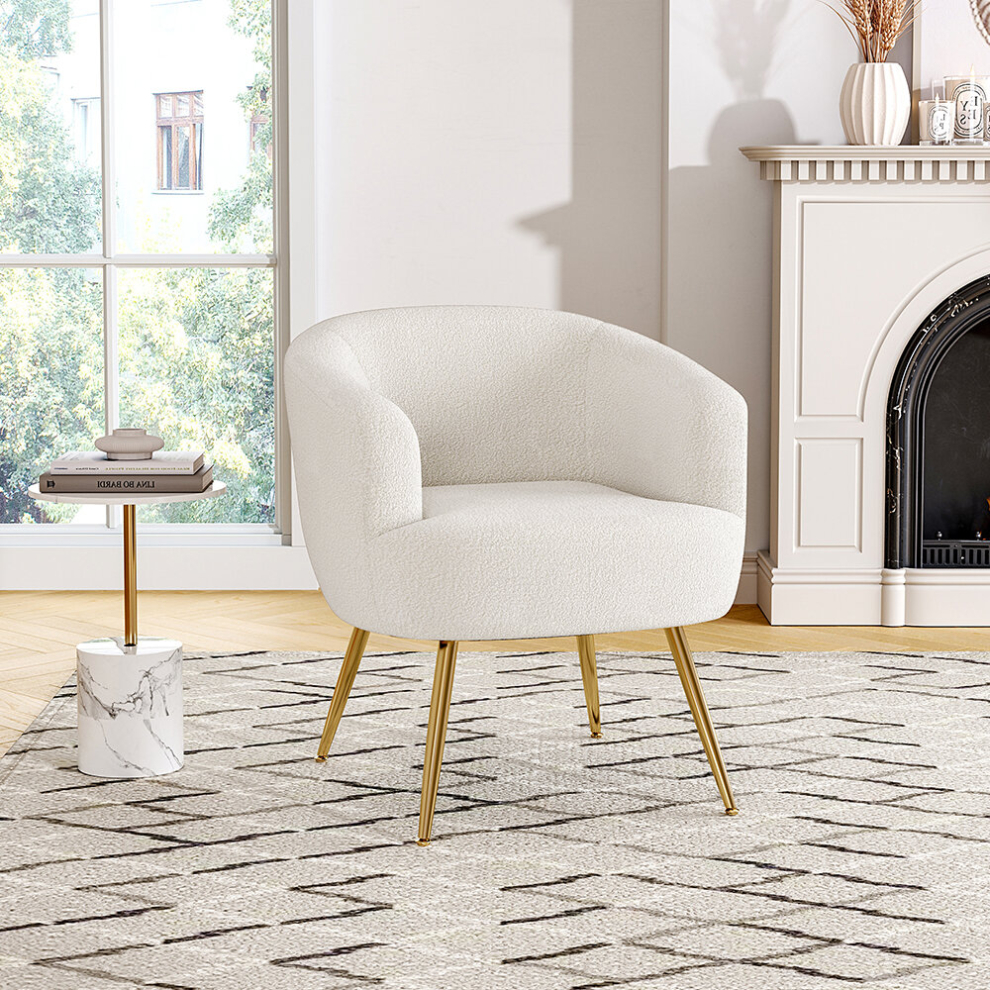 White Teddy Fabric Armchair with Metal Legs