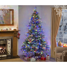 (240cm (8ft)) Snow Covered Christmas Tree Luxury Lapland Fir - PRELIT MULTICOLOUR