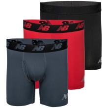 Boxer Briefs New Balance 6" com Frente de Abertura e Bolsa, 3-Pack, Preto/Vermelho/Thunder, X-Grande (40"-42")