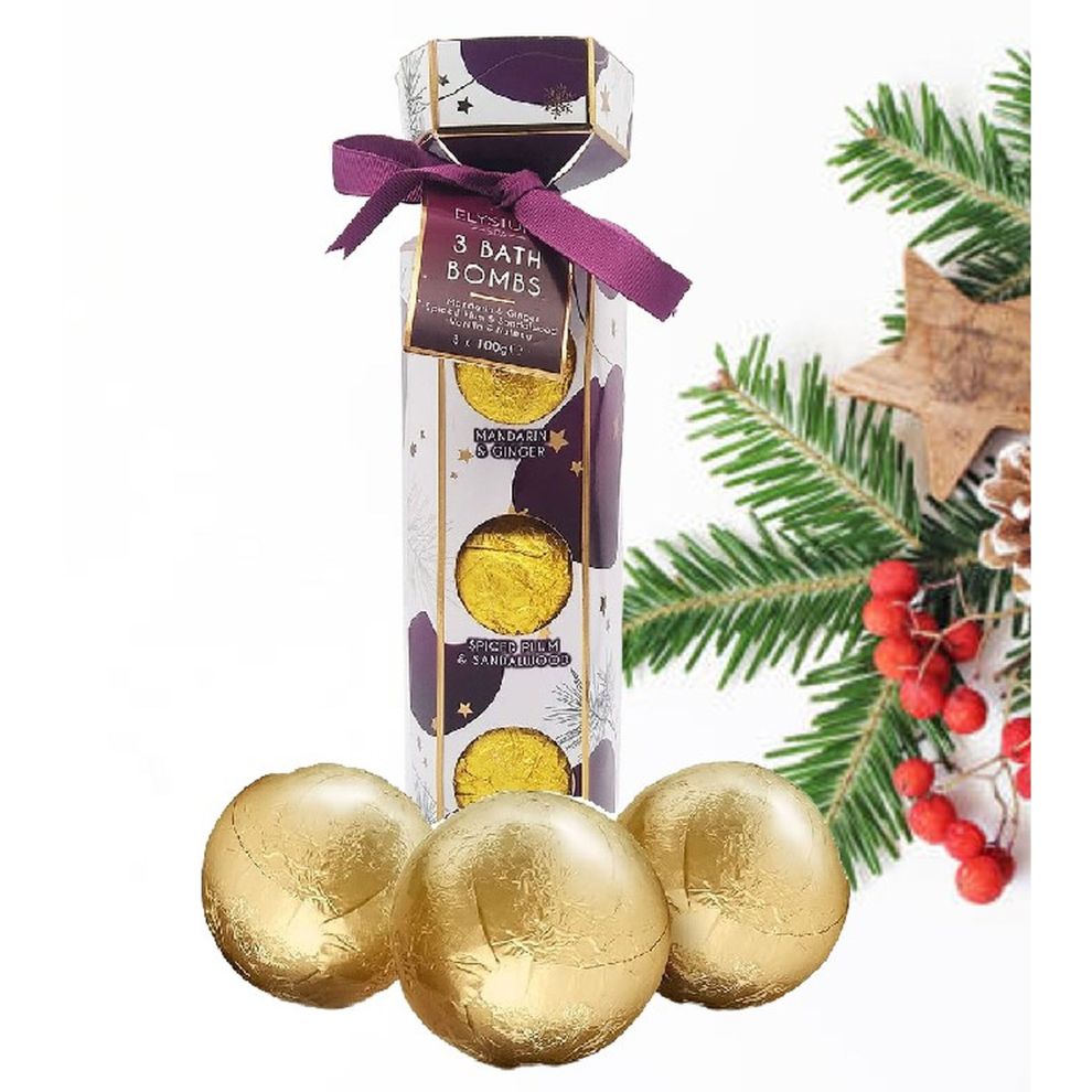 Elysium Spa Christmas Bath Bomb Set Mandarin Ginger Spiced Plum Vanilla 3 X 100G