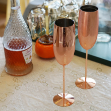 Set Of 2 Copper Stainless Steel Prosecco Glasses Champagne Flutes