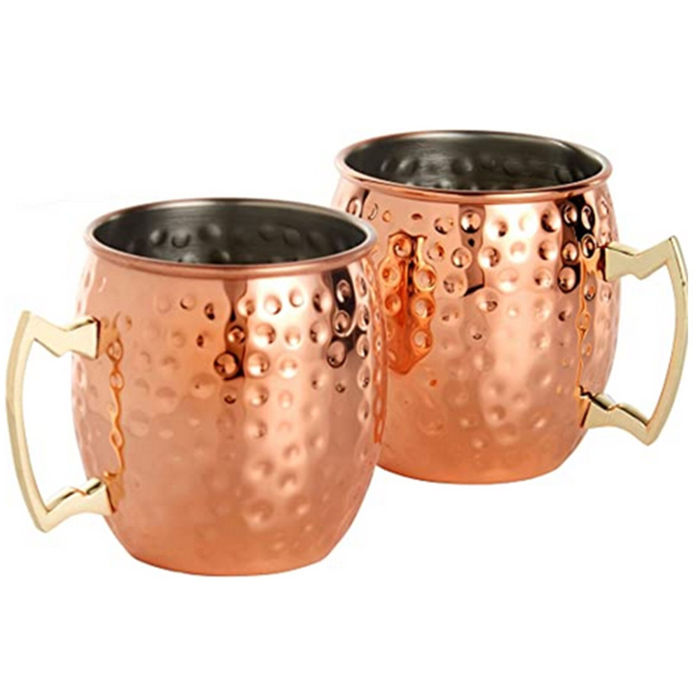 Set Of 2 Copper Barrel Drinking Cups Stainless Steel Cocktail Mugs