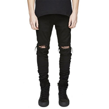 LONGBIDA M?nd Slim Fit Ripped Stretch Skinny Jeans til M?nd Distressed Tapered Ben Fashion Bukser Sort 34