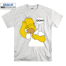 (Large, White) Homer Simpson Doh! Men Women Unisex Top T Shirt T-Shirt Tshirt