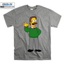 (Large, Grey) The Simpsons Ned Flanders Men Women Unisex Top T Shirt T-Shirt Tshirt