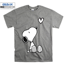 (Large, Grey) Cute Character Snoopy  Men Women Unisex Top T Shirt T-Shirt Tshirt