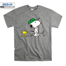 (Medium, Grey) Woodstock And Snoopy Golf Men Women Unisex Top T Shirt T-Shirt Tshirt
