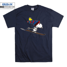(Medium, Navy) Skiing Woodstock And Snoopy  Men Women Unisex Top T Shirt T-Shirt Tshirt