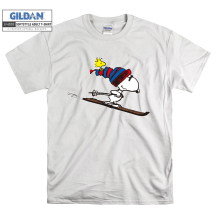 (Medium, White) Skiing Woodstock And Snoopy  Black Women T Shirt T-Shirt Tshirt Top