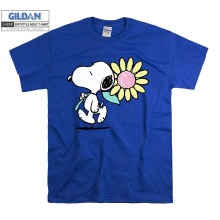 (X-Large, Blue) Snoopy And His Flower Men Women Unisex Top T Shirt T-Shirt Tshirt