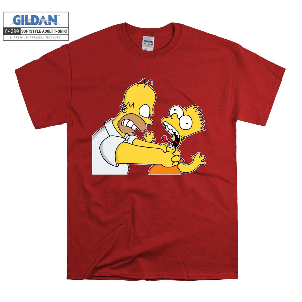 (Medium, Red) Angry Homer Simpson And Bart Simpson Men Women Unisex Top T Shirt T-Shirt Tshirt