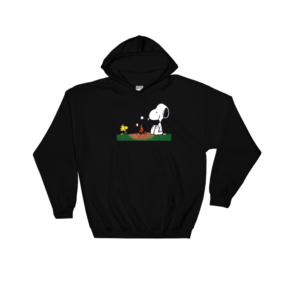 (Medium, Black) Woodstock And Snoopy Figure Black Men Women Unisex Hooded Sweatshirt Hoodie 