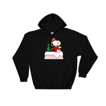 (5X-Large, Black) Christmas Huge Snoopy And Woodstock Black Men Women Unisex Hooded Sweatshirt Hoodie