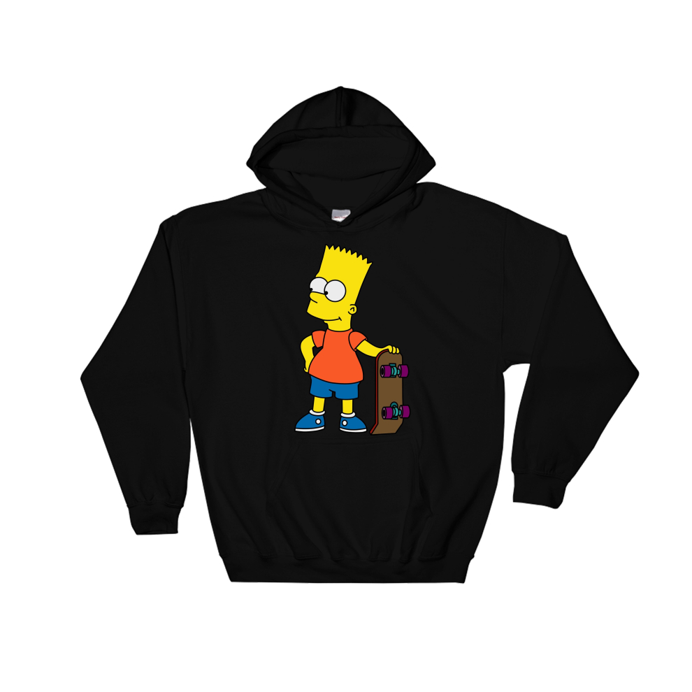 (X-Large, Black) Bart Simpson And Skateboard Black Men Women Unisex Hooded Sweatshirt Hoodie 